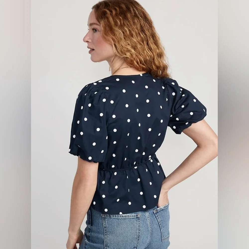 Old Navy Waist-Defined Puff-Sleeve Tie-Wrap Blouse
